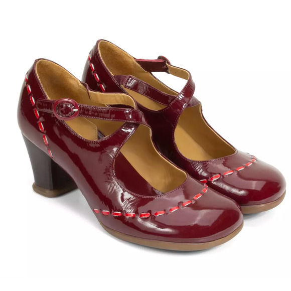 John Fluevog Shoes - John Fluevog Wine Operetta Malibran Leather Criss-Crossed Mary Jane Heels Size 7